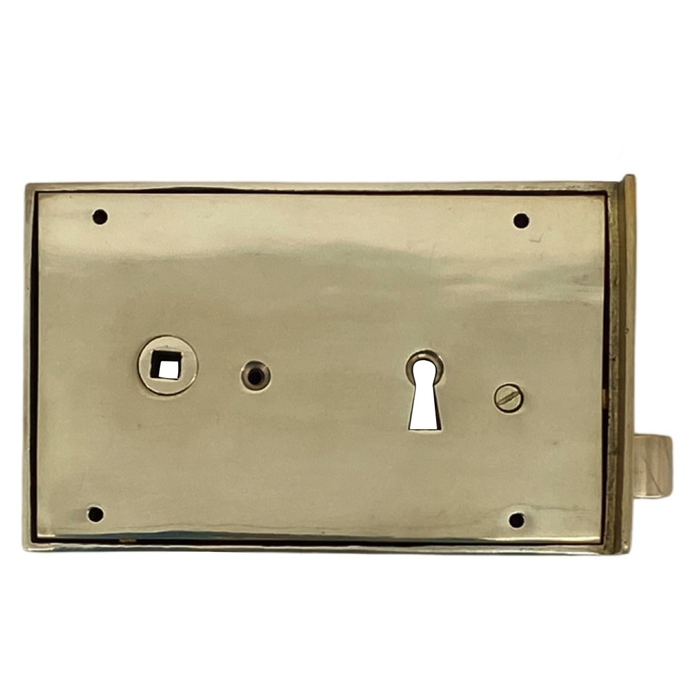 LEFT Hand Colonial Rim Lock in Solid Brass Antique Replica