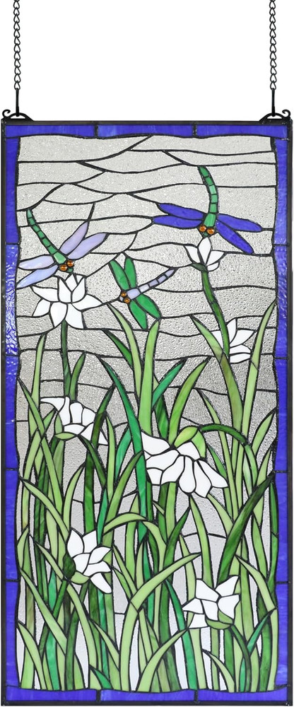 40" Extra Large Stained Glass Transom Window Panel with Chain