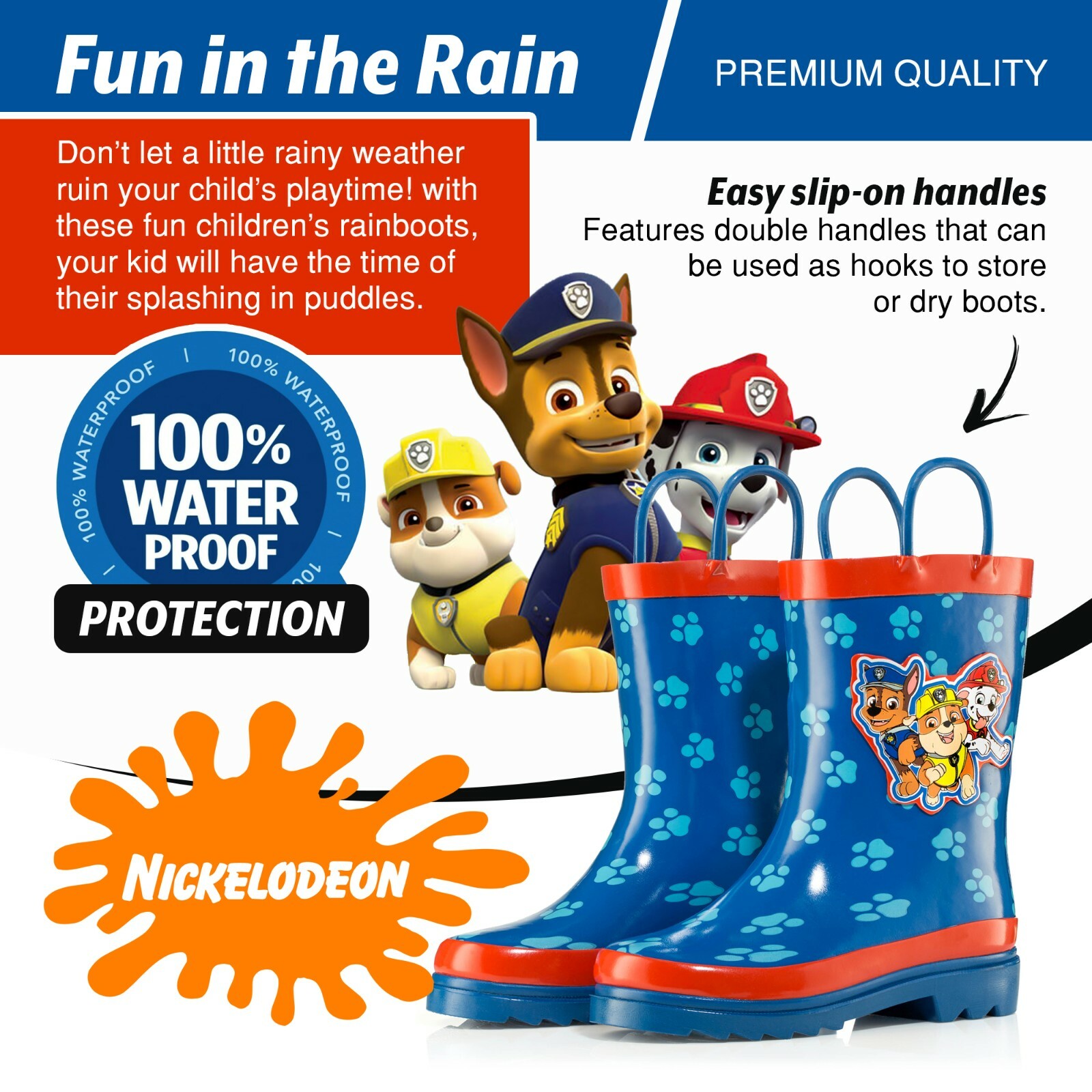 Nickelodeon Kids Boys' Paw Patrol Character Printed Waterproof Rubber Rainboots