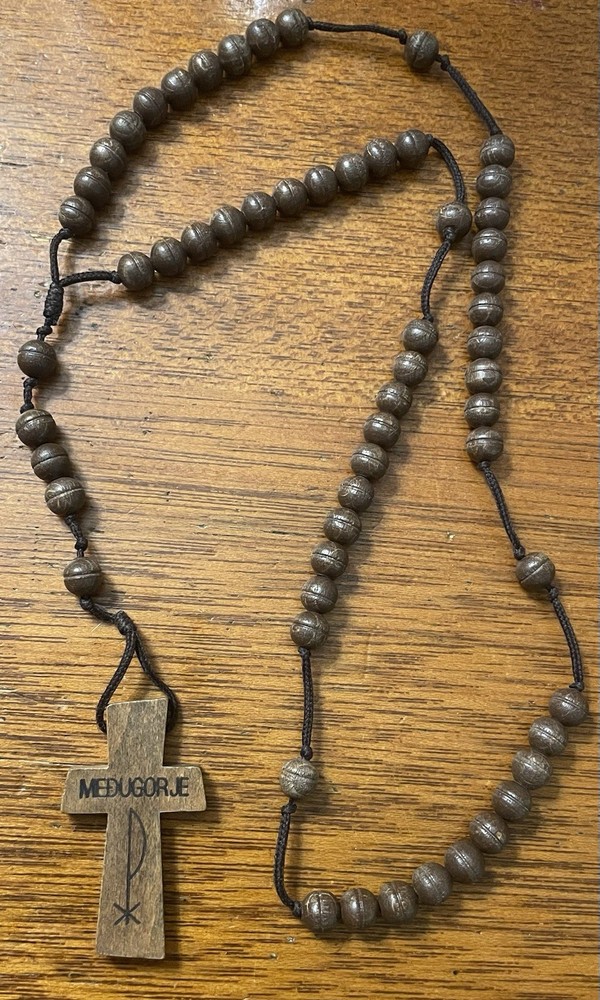 Vintage Medugorje Handmade Wood Wooden Cross & Beads Rosary 19”