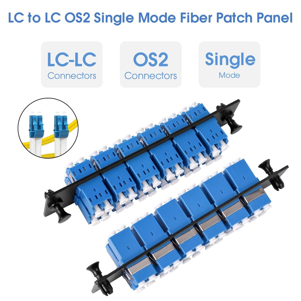 12 Duplex LC/UPC Fiber Patch Panel with Duplex Singlemode Blue LC Adapters, 2...