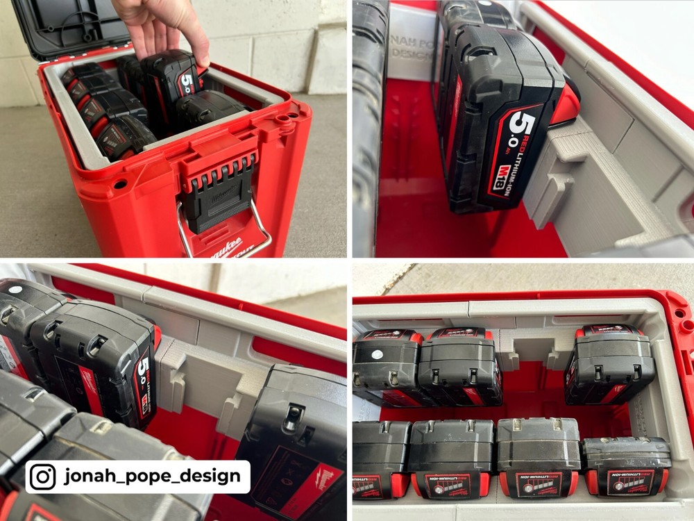 M18 Battery Rack UPPER Insert for Milwaukee Packout | Jonah Pope (Insert Only)