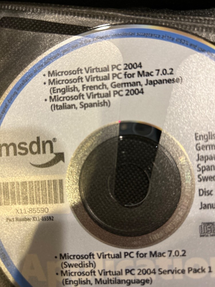 BRAND NEW MSDN Microsoft Virtual PC 2004 for PC + MAC 7.0.2 Multi Languages CD