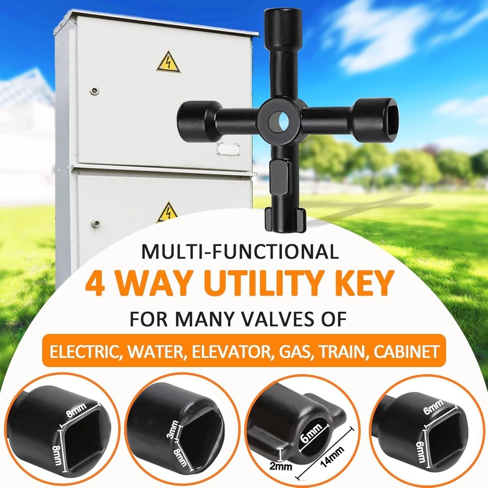 37 Inch Water Meter Key, Adjustable Length, 4-Way Multi-Functional Utility Ke...