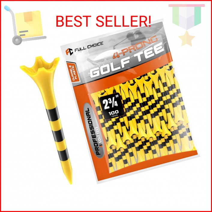 Full Choice Plastic Golf Tees 100 Pack 2-3/4", Enhanced Durability & Stability,