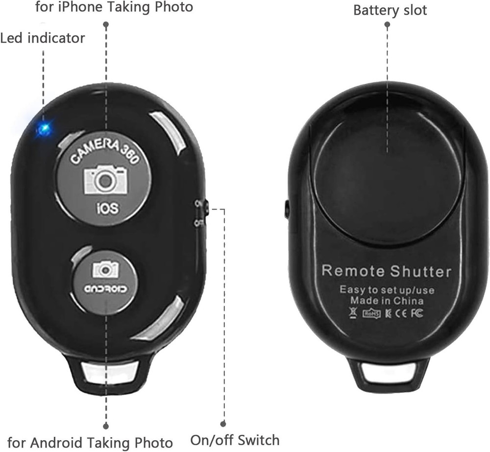 Universal Bluetooth Remote Shutter for Smartphones - Stylish Black & Pink