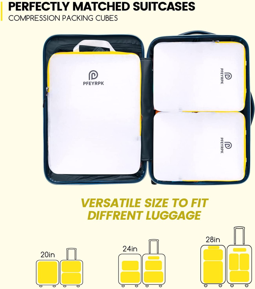 Lightweight Compression Packing Cubes for Suitcases, Compressible Expandable Tra