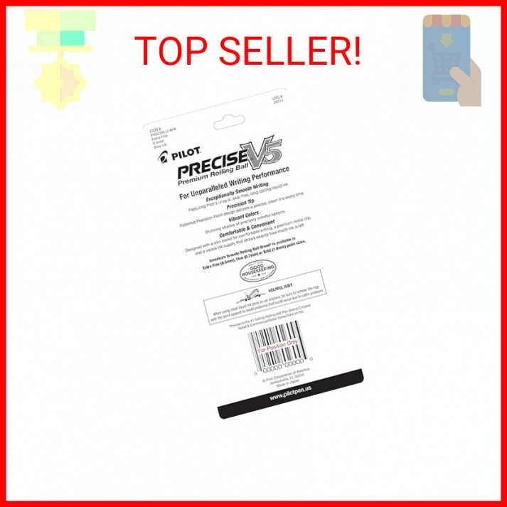 Pilot Precise V5 Rollerball Pens, Extra Fine Point 0.5 mm Blue Pens, Blue, Pack