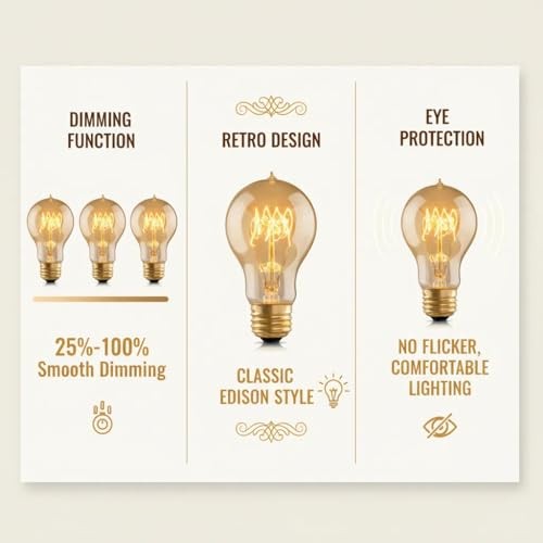 Edison Light Bulb 40W，2 Pack A19 Old Fashioned Vintage Incandescent 40 Watts 2p
