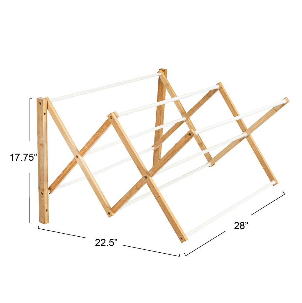 Bamboo and Metal Wall Mount Extendable Drying Rack, Compact Upscale Laundry R...