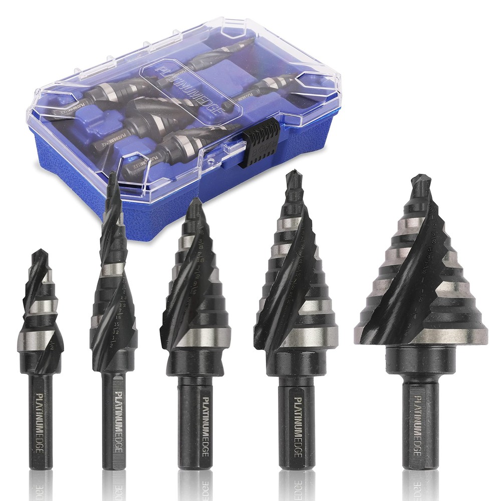 PLATINUMEDGE Step Drill Bits Set, 5 Pcs High Speed 34.925 millimeters, black