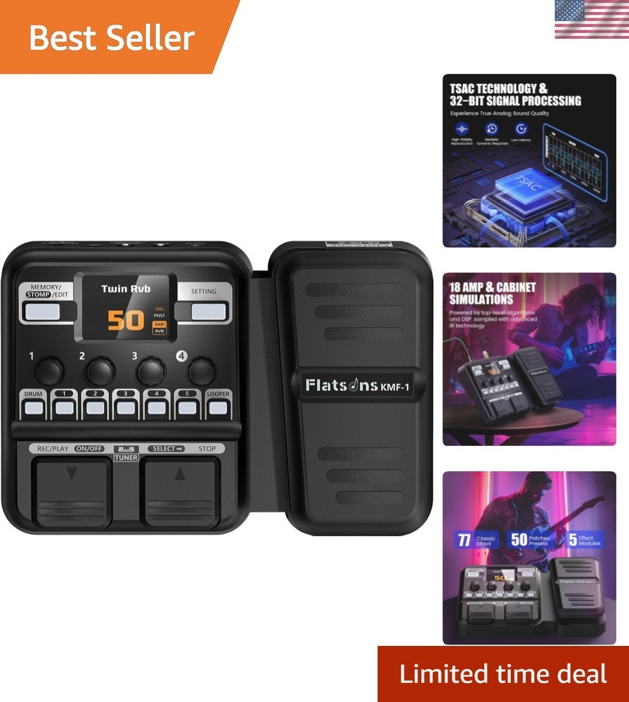 Dynamic 77 Effect Guitar Pedal with Expression Wah & User-Friendly Design, Black