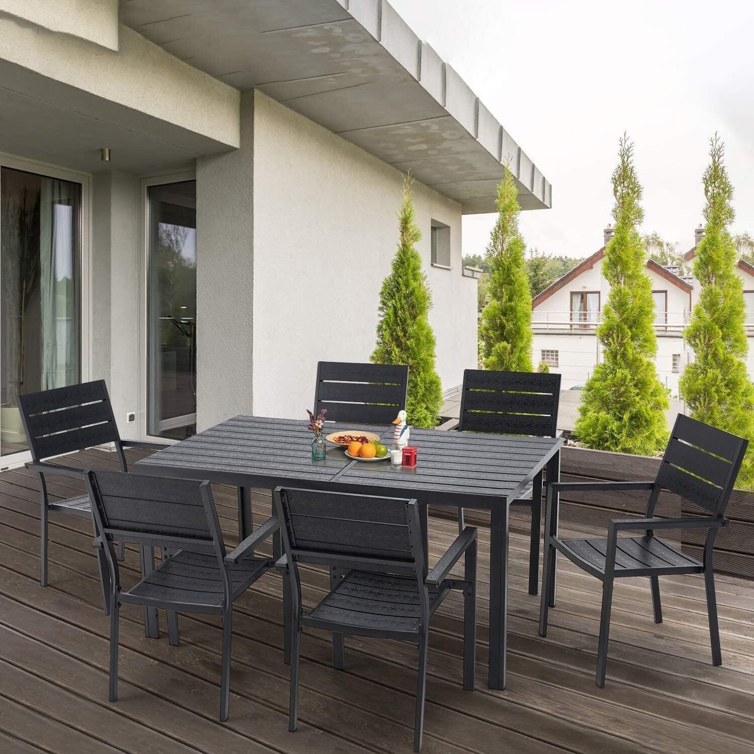 7 Piece Outdoor Dining Set, Aluminum Garden Fumiture Patio Table and Chairs Set