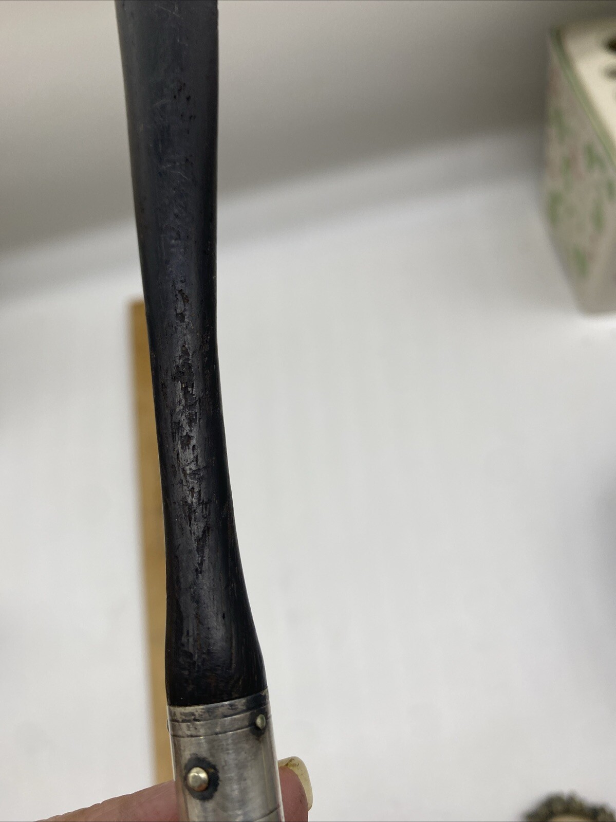 Antique Large Victorian Ornate Silver Serving Fork Wooden Handle 12"