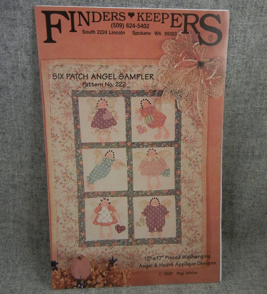 Six Patch Angel Sampler Quilt Pattern Finders Keepers Wallhanging Angels Uncut