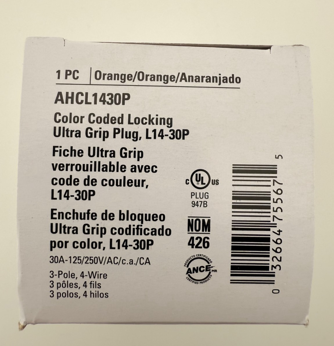 NEW Eaton Arrow Hart AHCL1430P L14-30P Orange Locking Plug 125/250V 30A 3p4w
