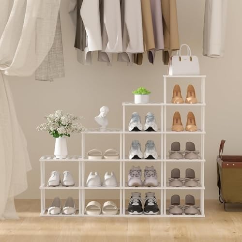 Tall Narrow Vertical Bamboo Shoe Rack - Stackable Space-Saving Organizer for Sma