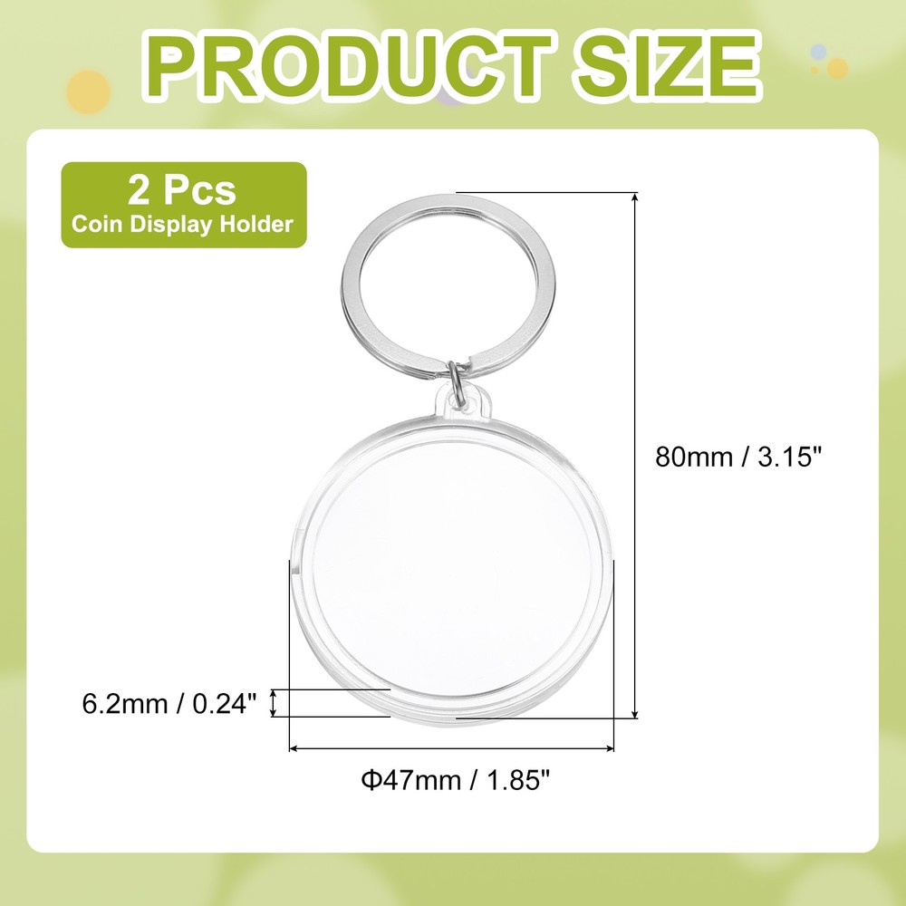 Plastic Coin Holder Keychain, 2Pcs Coin Case with Key Ring, Silver