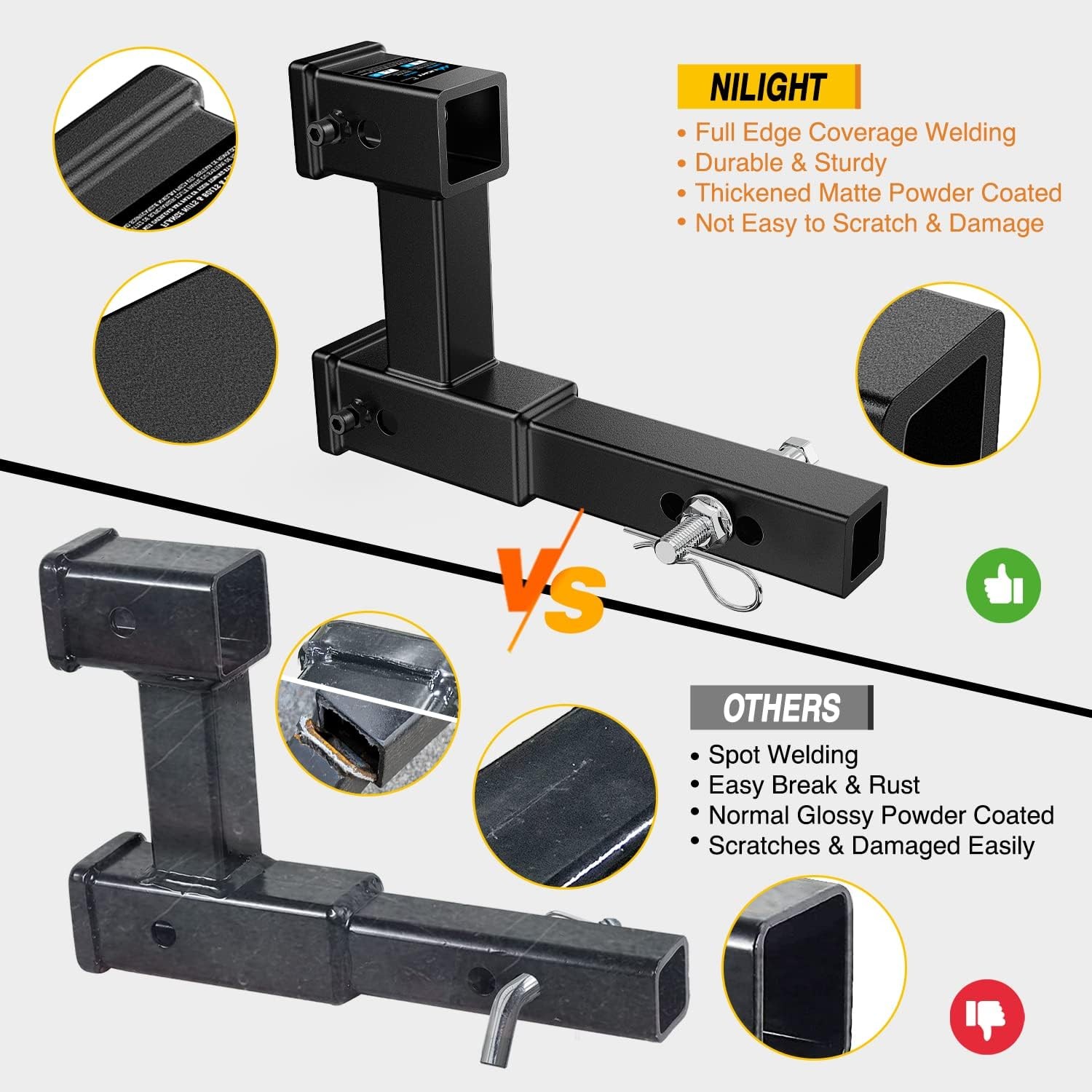 Nilight Dual Hitch Extender to 10 Inch Max Extension Length with Hitch Tightener