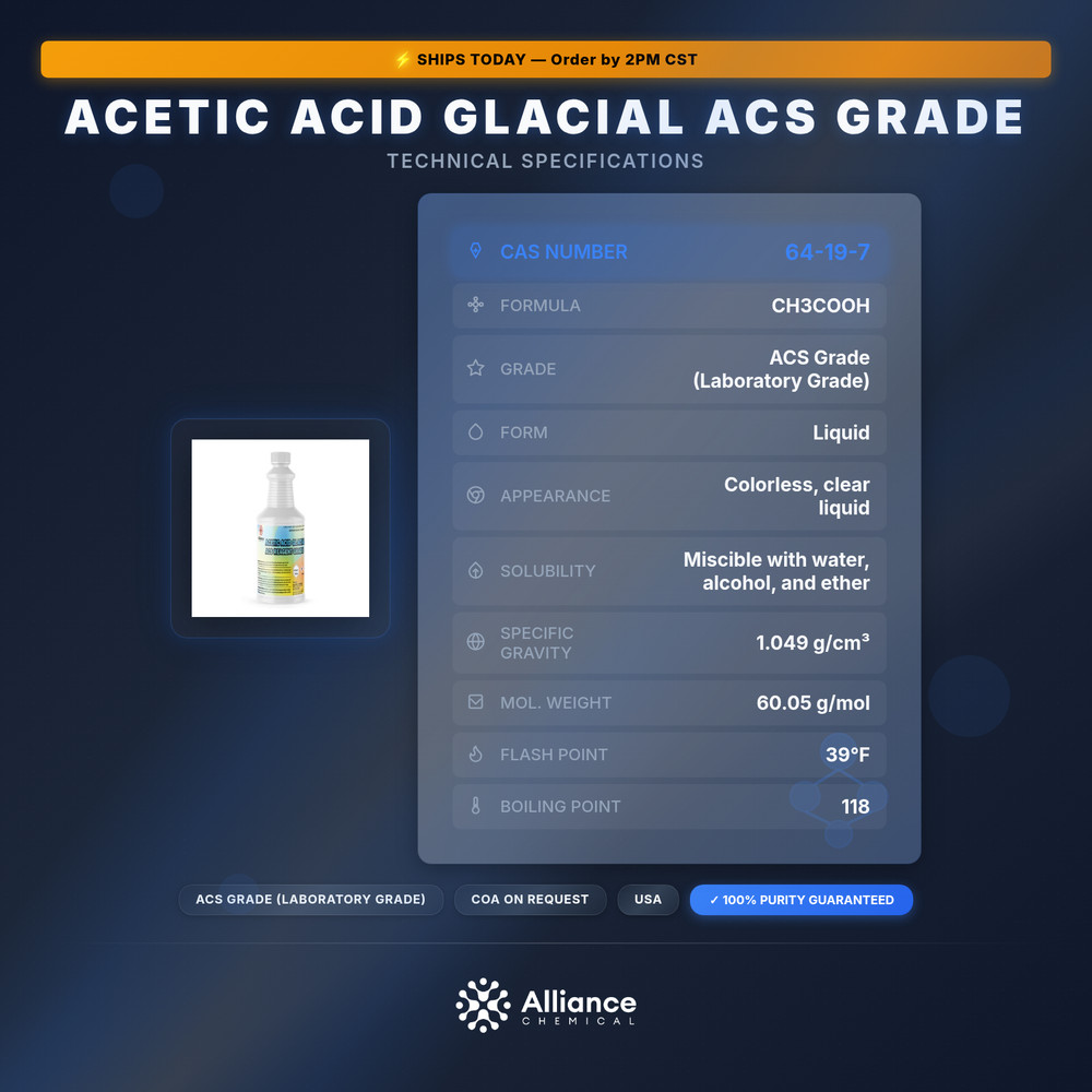 Acetic Acid Glacial ACS Grade - 1 Quart