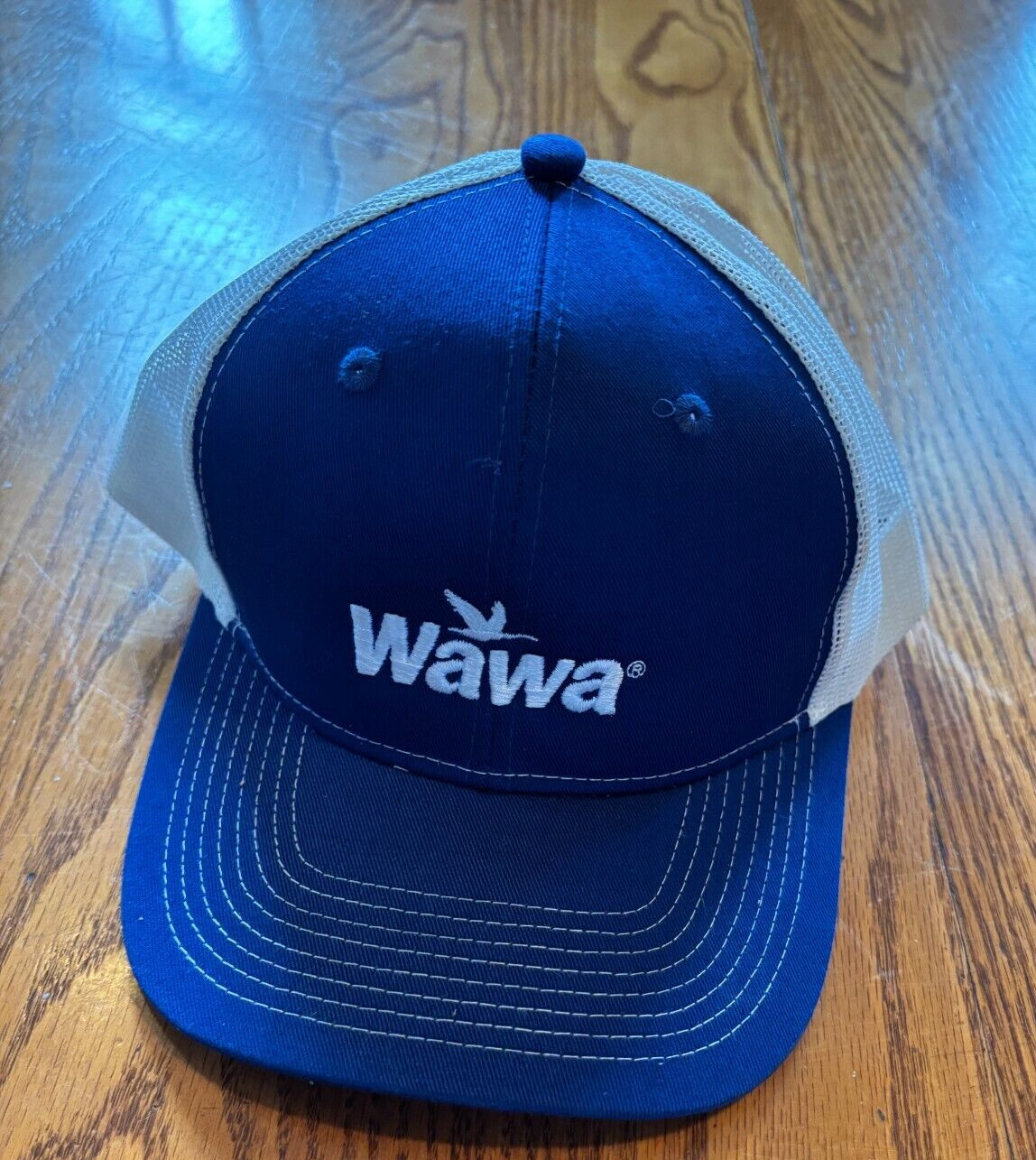 NWOT Wawa Blue Hat Embroidered Trucker Adjustable Snap-Back Mesh Back