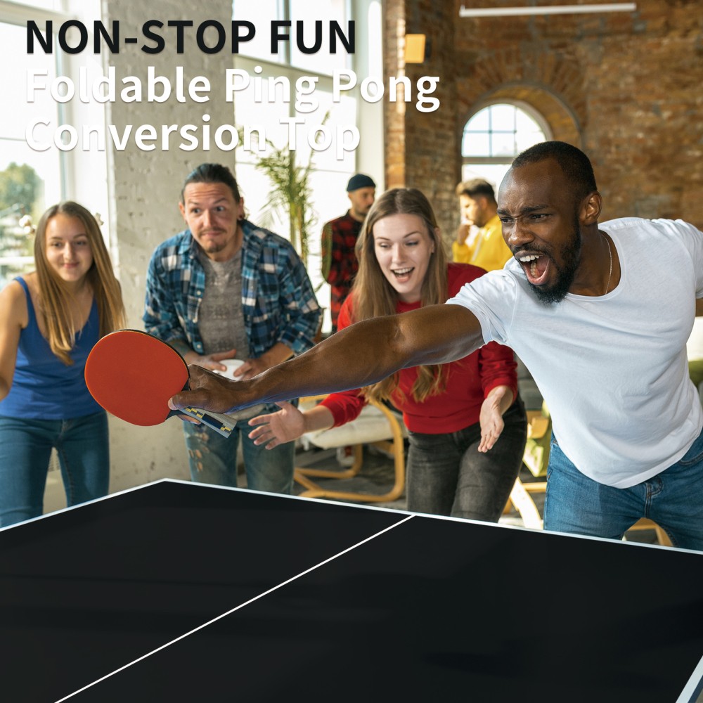 9ft Foldable Ping Pong Table Top for Indoor Use, Portable Conversion Top w/ Net