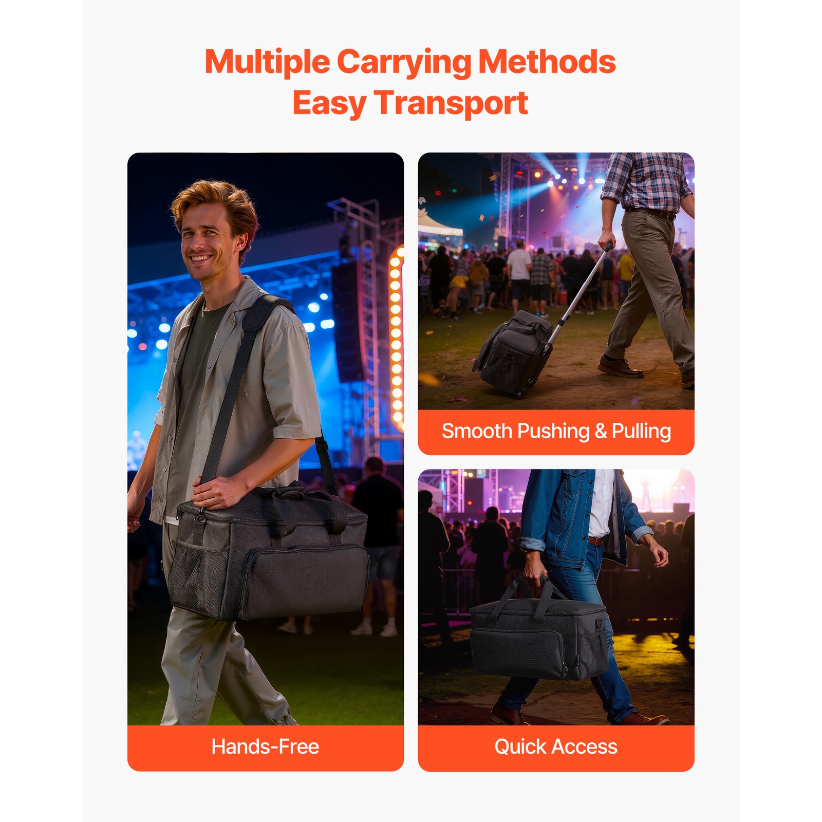 Uimoso Rolling DJ Cable Bag with Wheels, Padded Design, 6 Adjustable Dividers