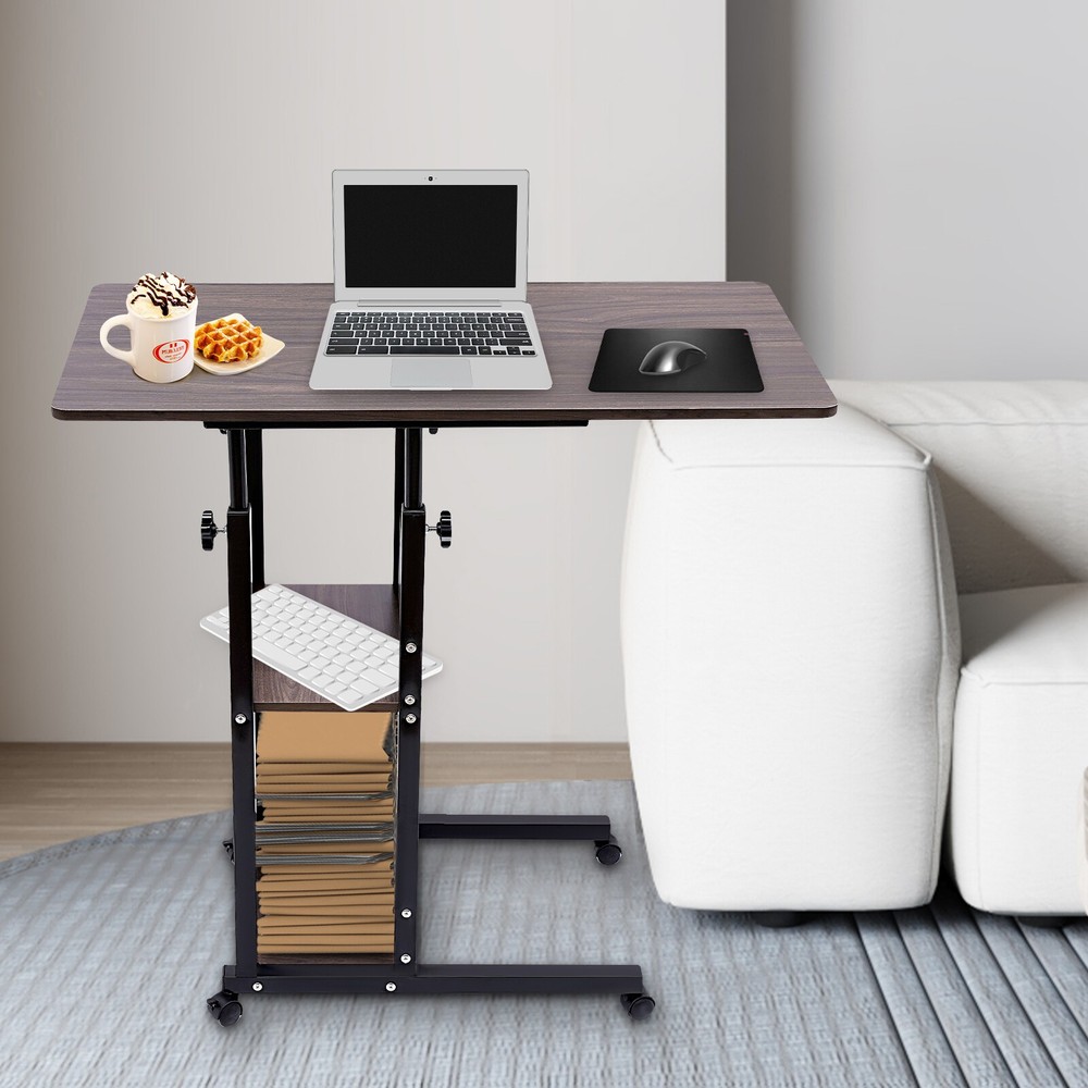 C-Shaped Side Table Adjustable, Height Adjustable C Table with Wheels