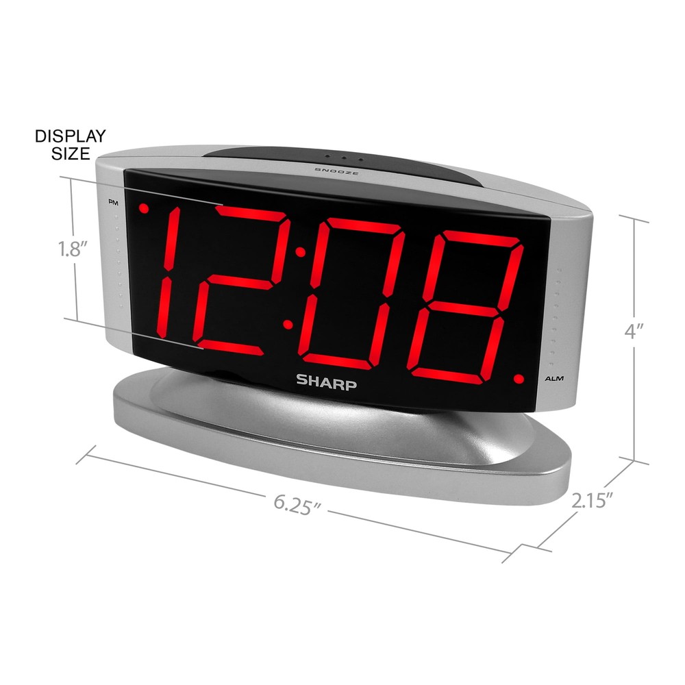 LED Digital Alarm Clock, Swivel Base, Silver Case, Red Display