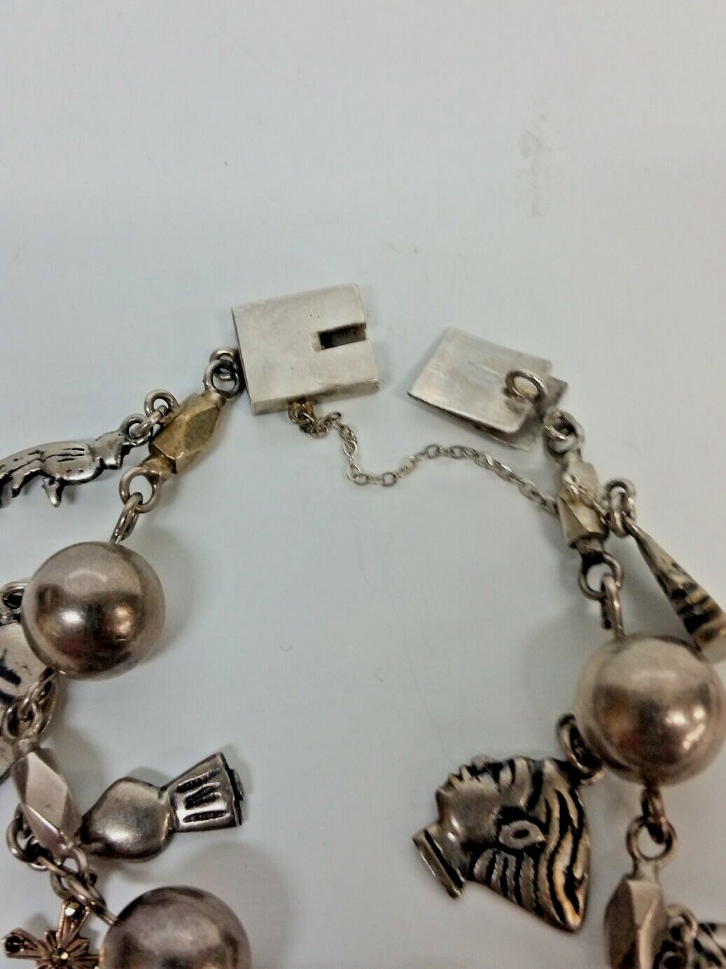 Antique Handmade Silver 900 Guatemala Charm Bracelet