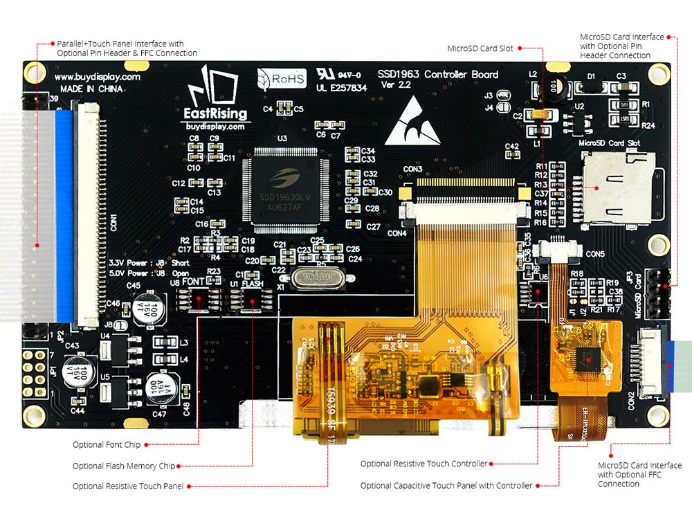 5" inch TFT LCD Module Display 800x480 w/SSD1963,Capacitive,Touch Panel,Tutorial