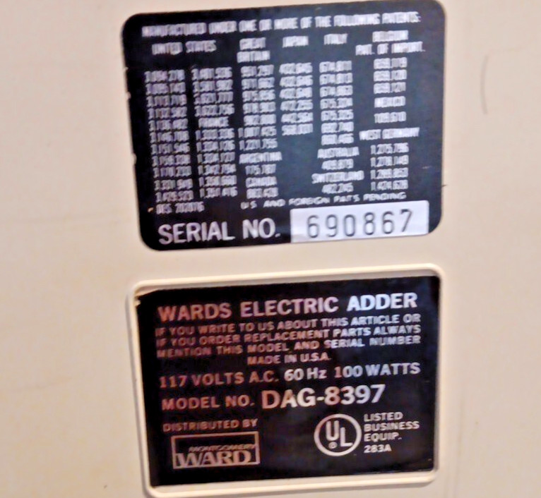 Vintage Montgomery Ward DAG-8397 Electric Adder Adding Machine TESTED GUC (READ)