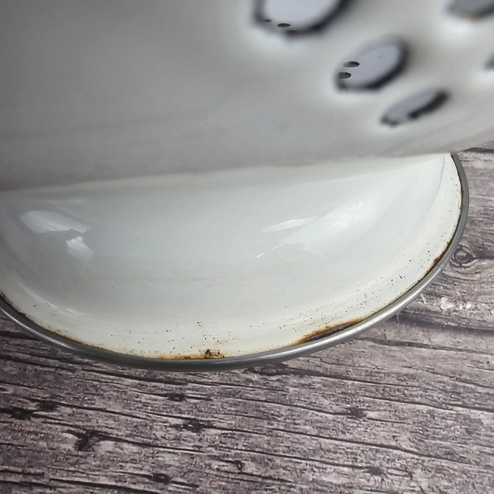 White Enamel Colander 10" Metal Strainer Silver Trim