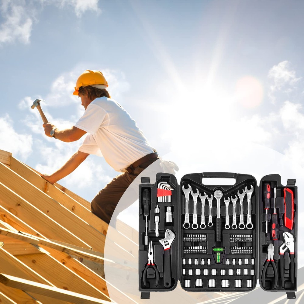 95 Piece Tool Set, Tool Kit, Mechanics Tool Set with Wrench Pliers Socket Bits