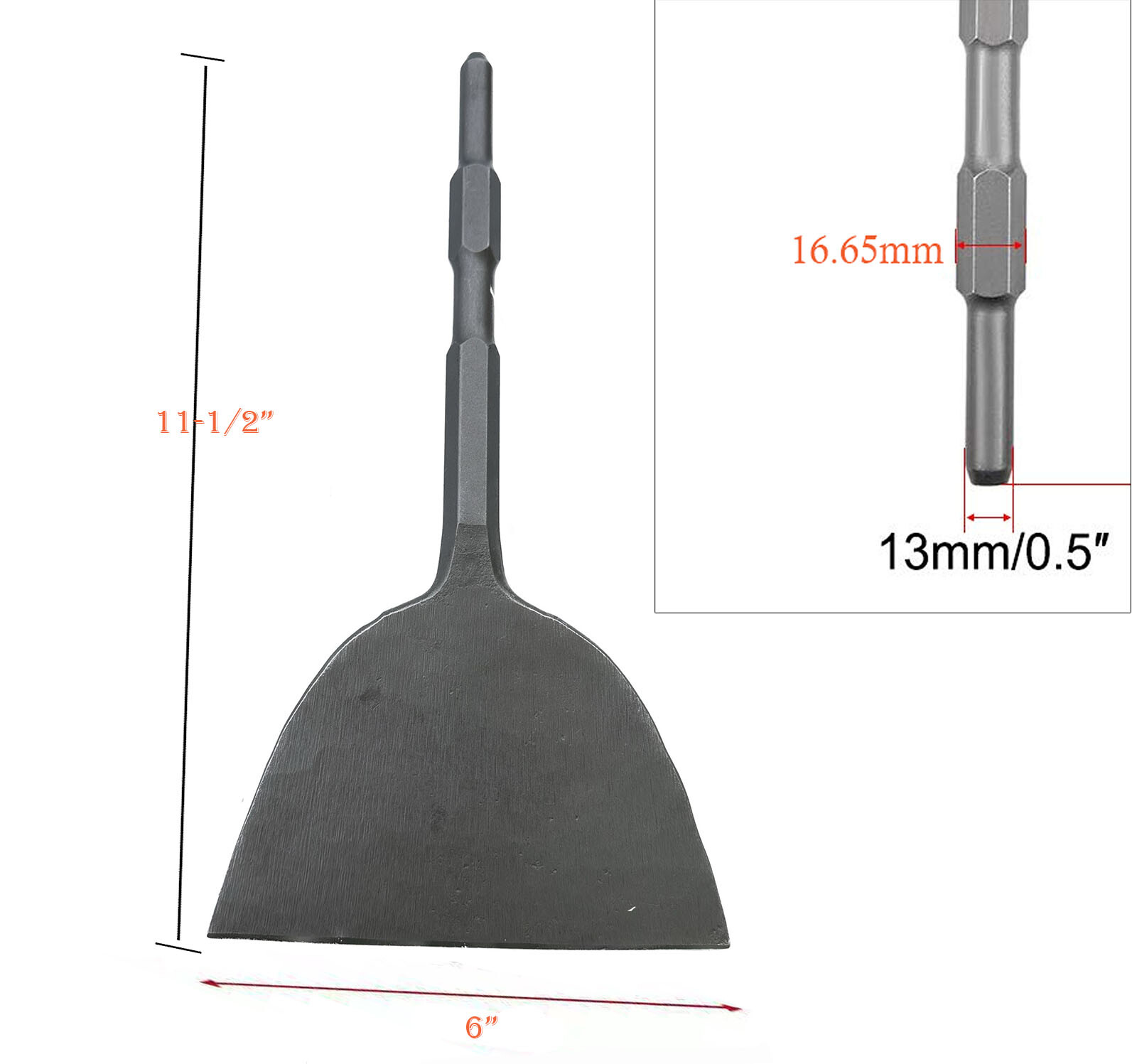 6" Wide Tile & Removing Tile Stone Hex Shovel Chisel For 17mm Demolition Hammer