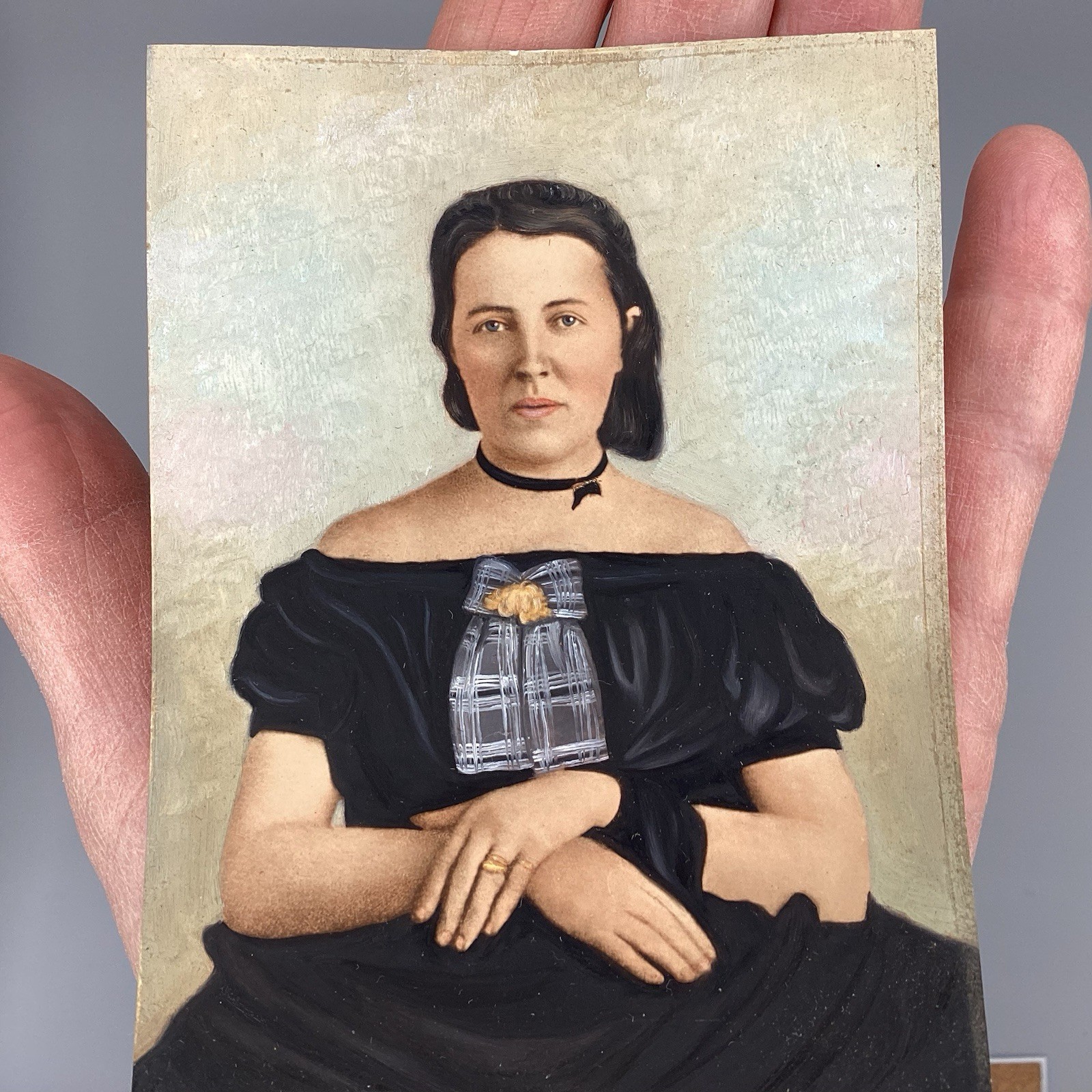 Pair Hand Painted Victorian Portrait Photos Detailed 1890’s Mother Daughter?