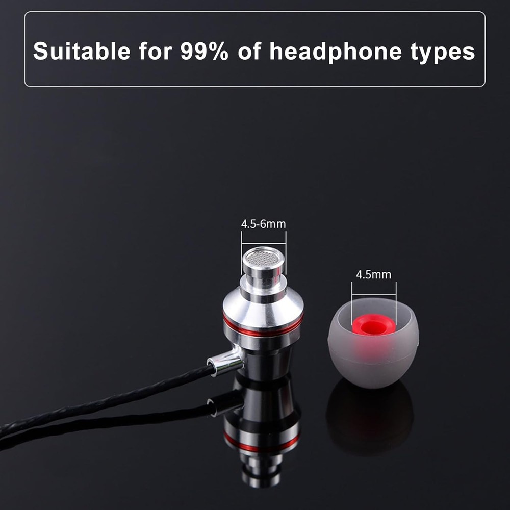 Ear Bud Rubber Tips, 36 Pcs Earbud Replacement Gray red+Black+White