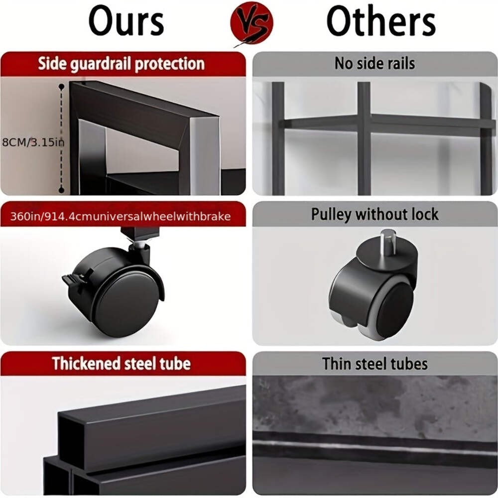 4-Tier Rolling Storage Rack with Baskets, Metal Utility Shelf on Wheels, Kitchen