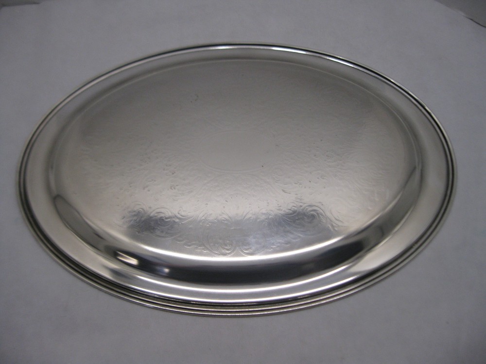Oneida Silver Plate Serving Tray 20 5/8" length 14 1/2" Diameter