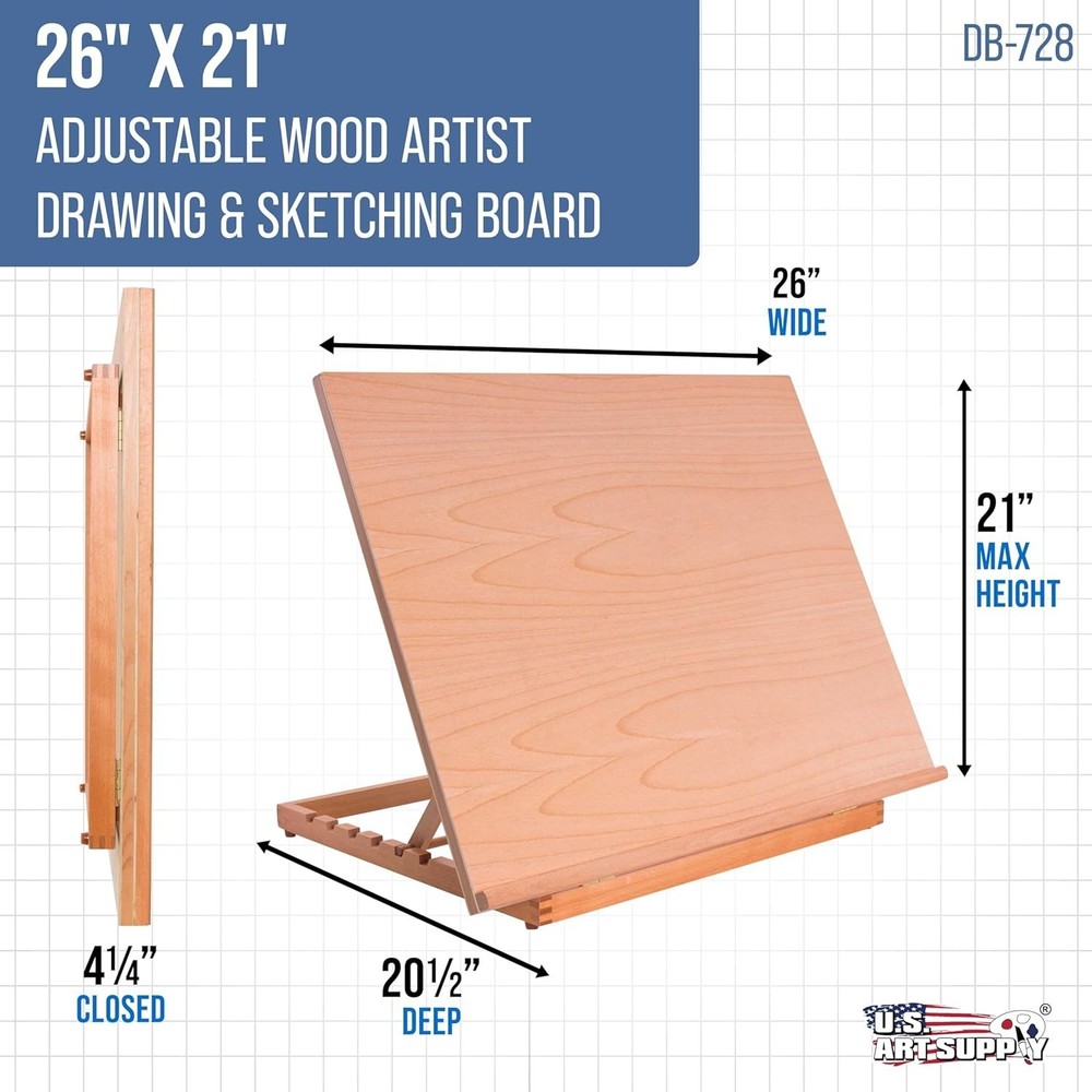 Durable Beechwood Drawing Board 26" x 21" with Adjustable Angles - Art Essential