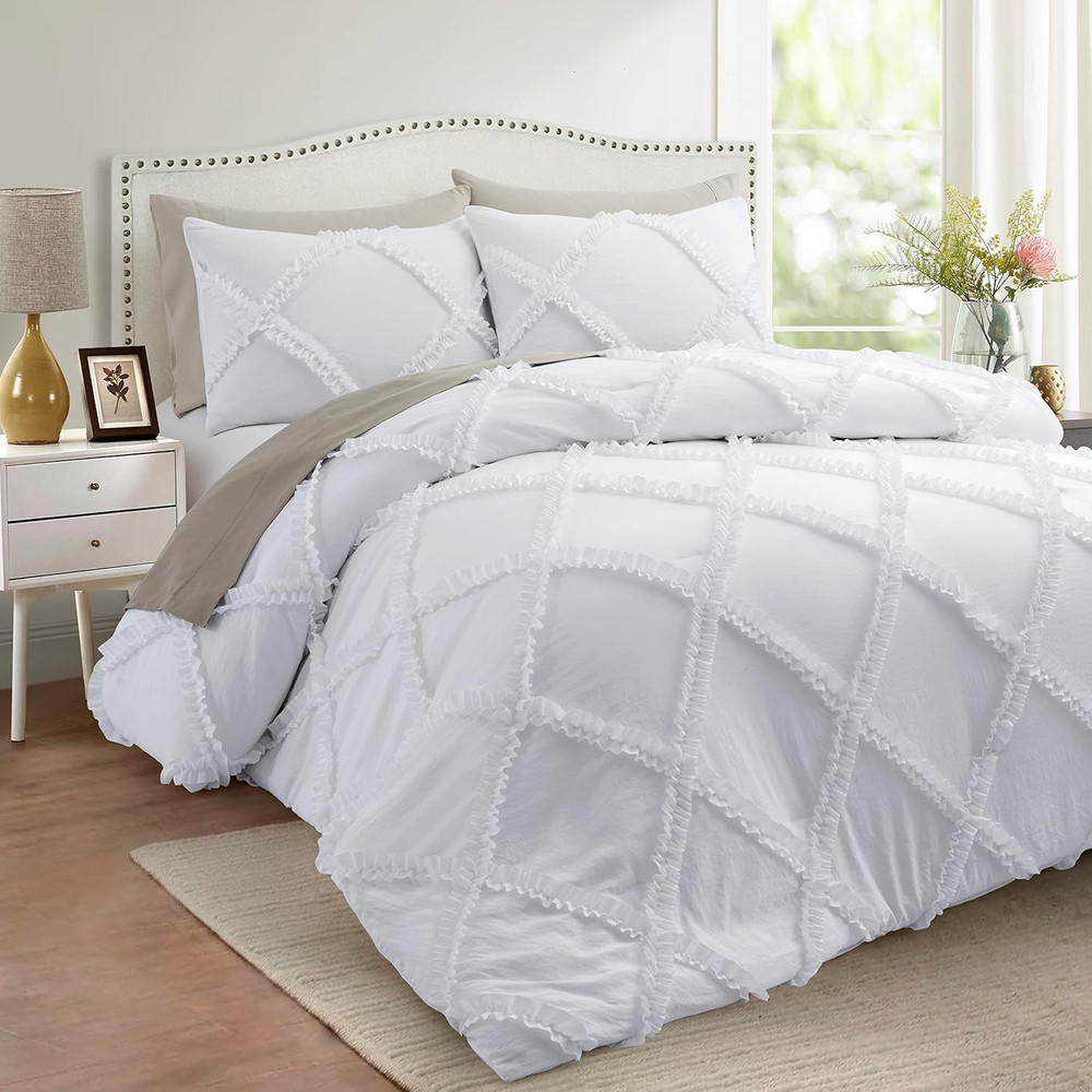 King Comforter Set Soft Bedding - 3 Pcs Tufted Decor Fluffy Comforter Boho Bed i