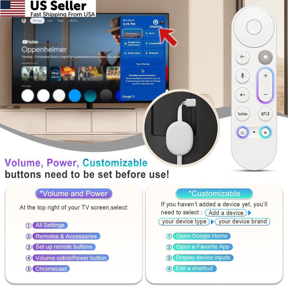 Voice Replacement Remote for chromecast google, Google Chromecast - White