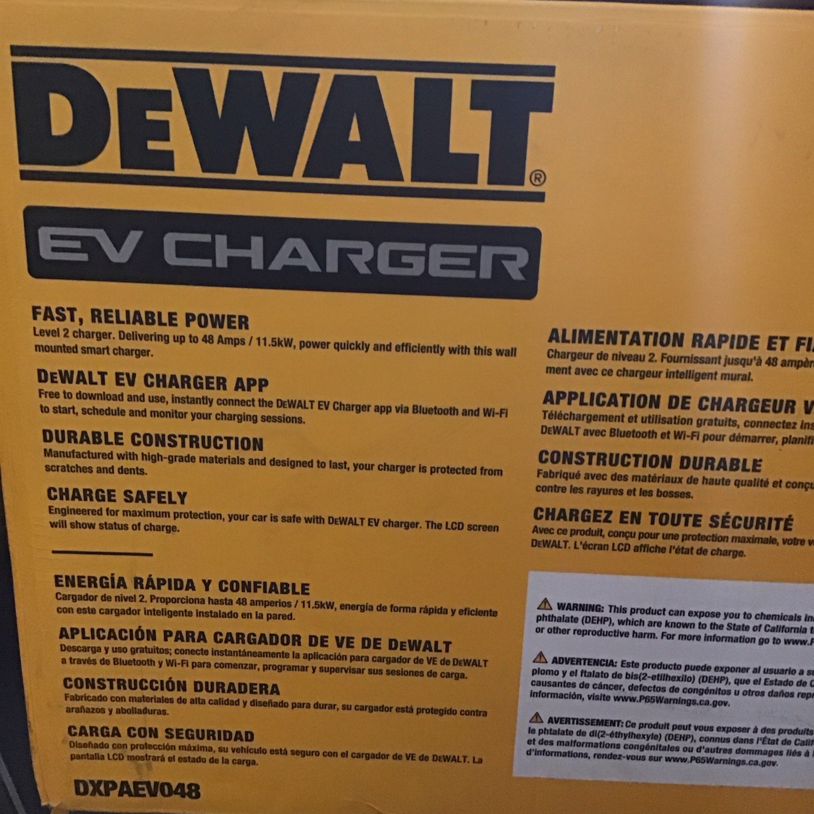 DEWALT Level-2 Wall Mounted Electric Vehicle EV Charger 48 Amps Dxpaev048 New