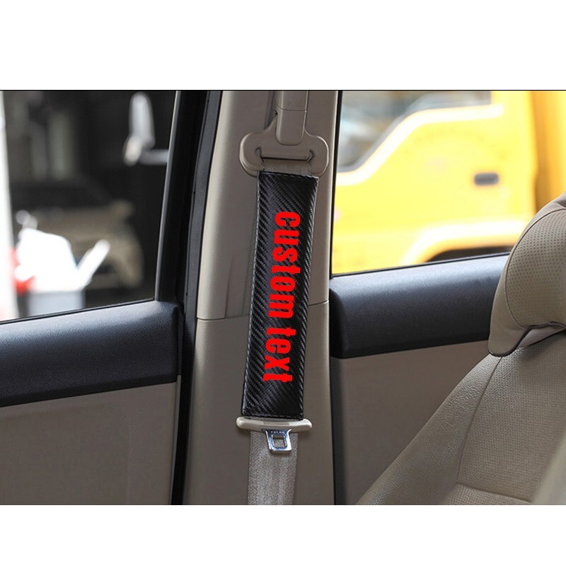 Customized Text 2Pcs Carbon Fiber Car Seat Belt Cover Shoulder Cushion Pad