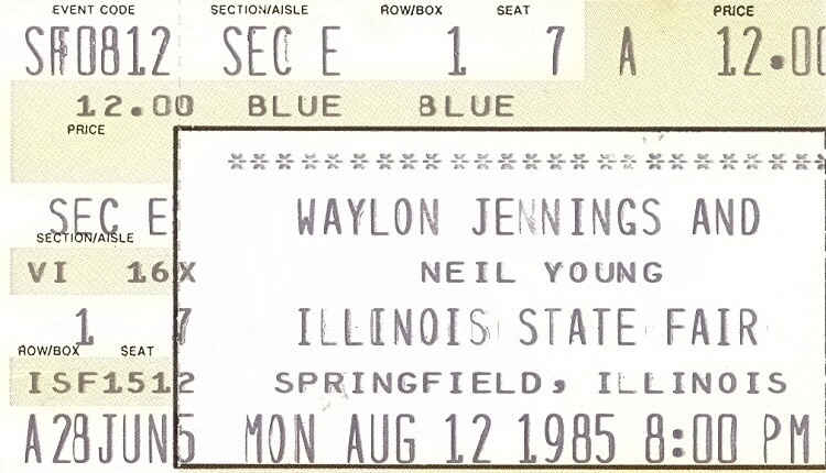WAYLON JENNINGS / NEIL YOUNG 1985 ILLINOIS STATE FAIR TICKET STUB / NMT 2 MINT