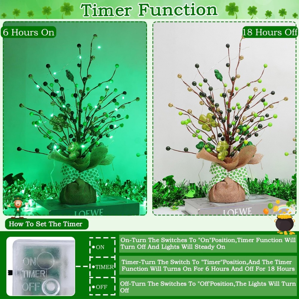 St. Patrick's Day Decorations, 2 Pack 18 Inch Lighted St. Patrick's Day Tree Tab
