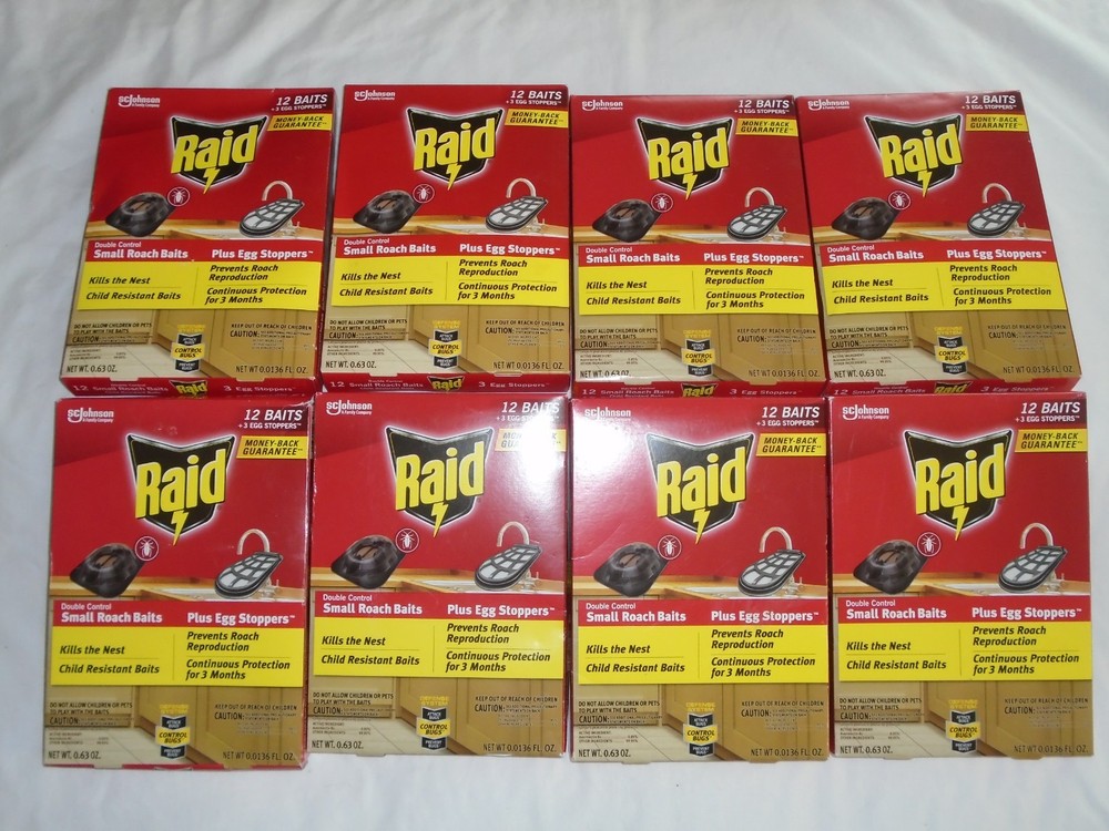 Set of 8 RAID Double Control Small Roach Baits - 96 Baits Plus 24 Egg Stoppers