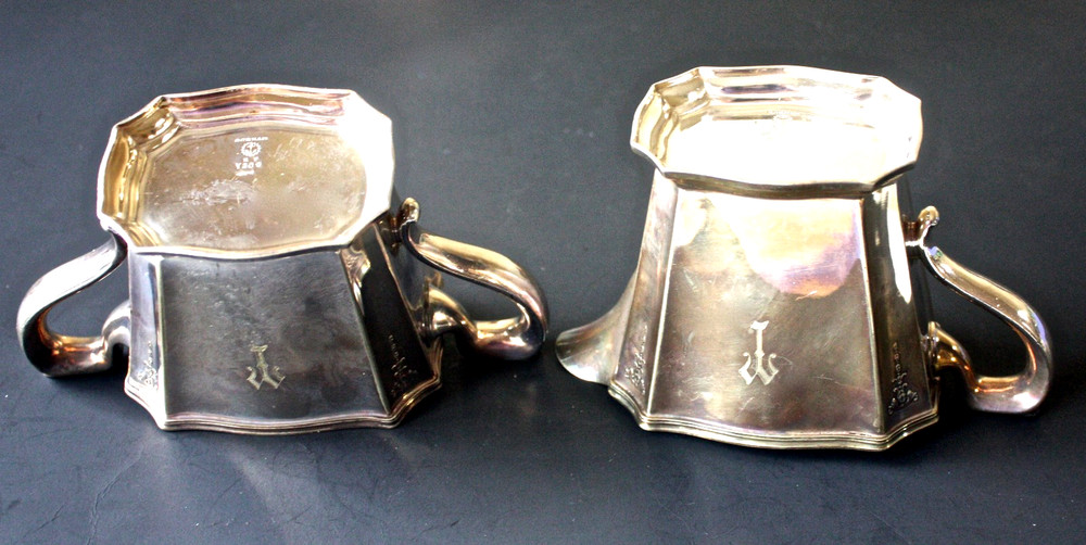 Vtg Gorham Silverplate Coffe Teapot Y308 Sugar & Creamer Set T monogram