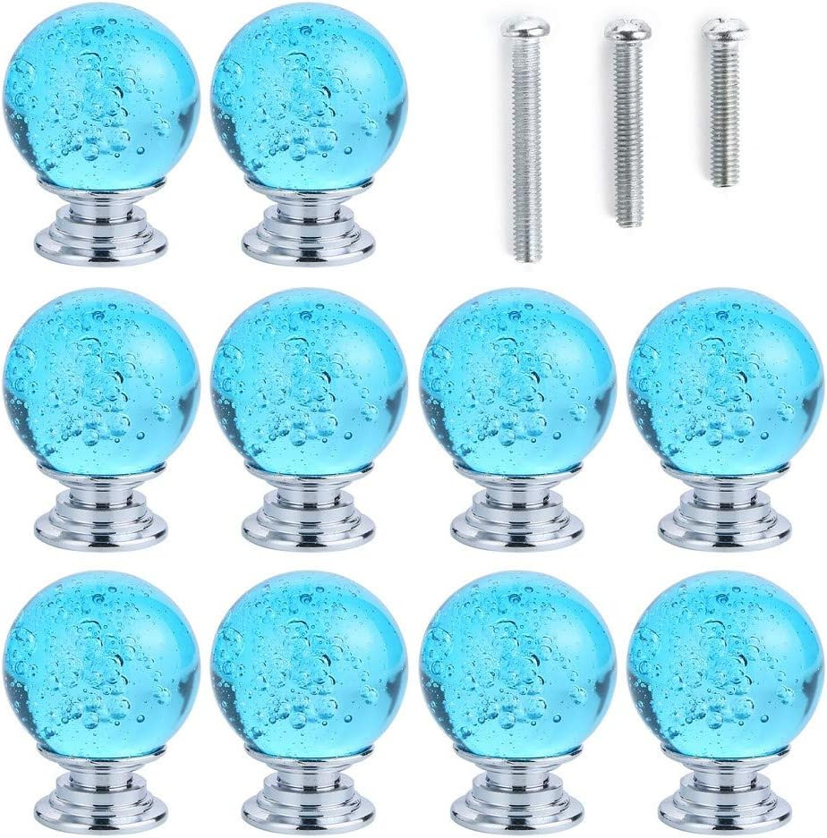 IEIK10 PCS Crystal Cabinet Knobs Azure Blue Round Glass Bubbles Knobs Smooth ...