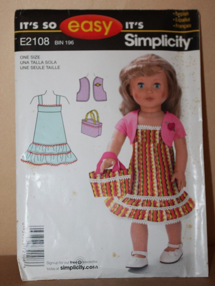 Simplicity It’s So Easy E2108 18” Doll Clothing Uncut